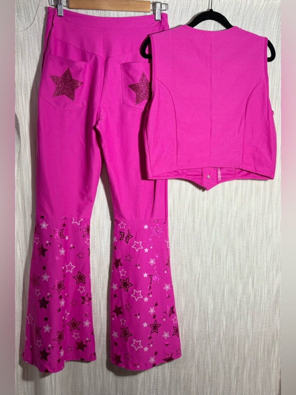 Barbie the movie western Hot Pink Star-Print Flare Pants & Matching Vest Set - Picture 2 of 4